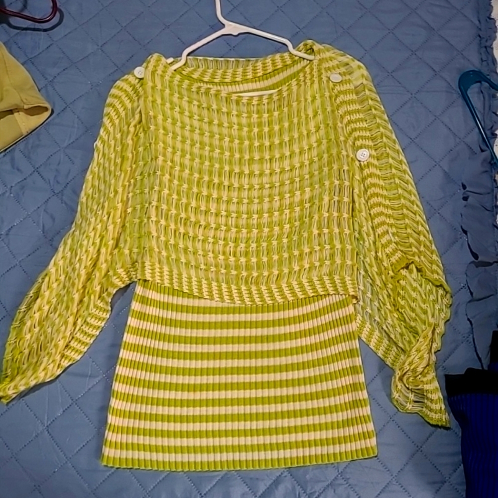 Stylish Kokomo Green and Yellow Striped Top